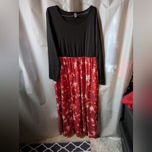 Chic Black and Red Snowflake Long Sleeve Dress